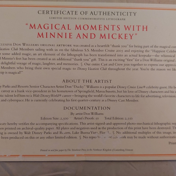 DVC Members Only DCL Litho 2005 Happiest Celebration At Sea Mickey & Minnie Rare - Picture 6 of 6